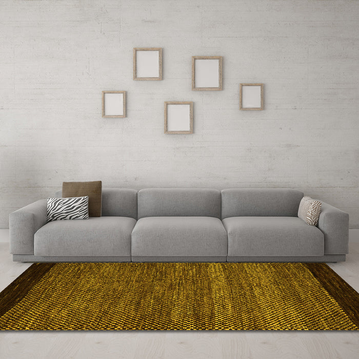 Machine Washable Oriental Yellow Modern Rug in a Living Room, wshabs5505yw