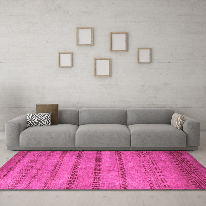 Machine Washable Oriental Pink Modern Rug in a Living Room, wshabs5506pnk