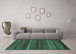 Machine Washable Oriental Turquoise Modern Area Rugs in a Living Room,, wshabs5507turq