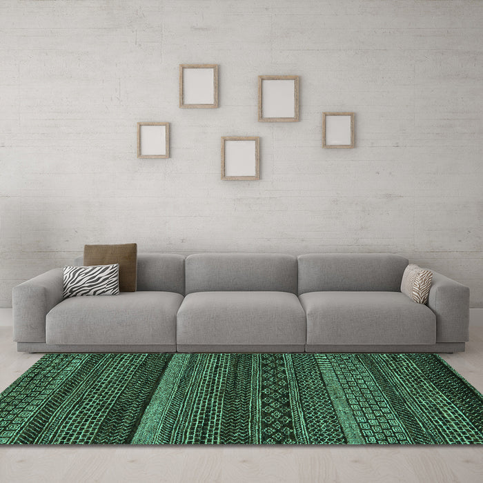 Machine Washable Oriental Turquoise Modern Area Rugs in a Living Room,, wshabs5507turq