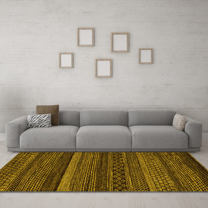 Machine Washable Oriental Yellow Modern Rug in a Living Room, wshabs5507yw
