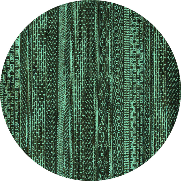 Round Machine Washable Oriental Turquoise Modern Area Rugs, wshabs5507turq