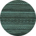 Round Machine Washable Oriental Light Blue Modern Rug, wshabs5507lblu