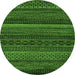 Round Machine Washable Oriental Green Modern Area Rugs, wshabs5507grn