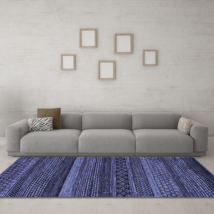 Machine Washable Oriental Blue Modern Rug in a Living Room, wshabs5507blu
