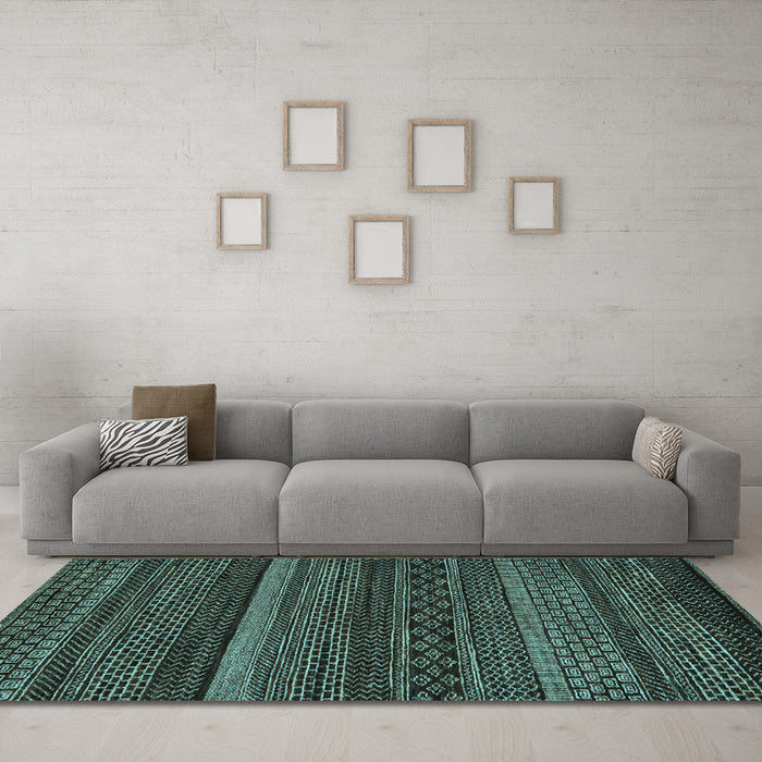 Machine Washable Oriental Light Blue Modern Rug in a Living Room, wshabs5507lblu