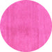 Round Machine Washable Oriental Pink Modern Rug, wshabs5508pnk