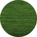 Round Machine Washable Oriental Green Modern Area Rugs, wshabs5509grn