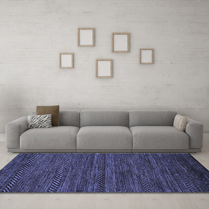 Machine Washable Oriental Blue Modern Rug in a Living Room, wshabs5509blu