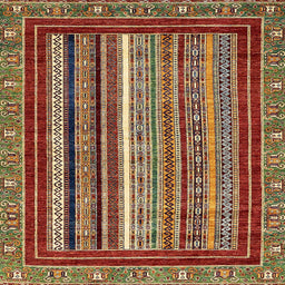 Square Machine Washable Abstract Saffron Red Rug, wshabs550