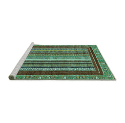 Sideview of Machine Washable Southwestern Turquoise Country Area Rugs, wshabs550turq