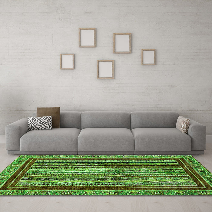 Machine Washable Southwestern Green Country Area Rugs in a Living Room,, wshabs550grn