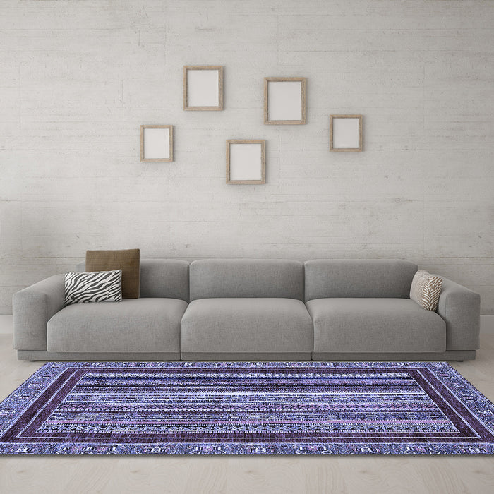 Machine Washable Southwestern Blue Country Rug in a Living Room, wshabs550blu