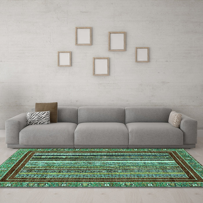 Machine Washable Southwestern Turquoise Country Area Rugs in a Living Room,, wshabs550turq