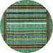 Round Southwestern Turquoise Country Rug, abs550turq