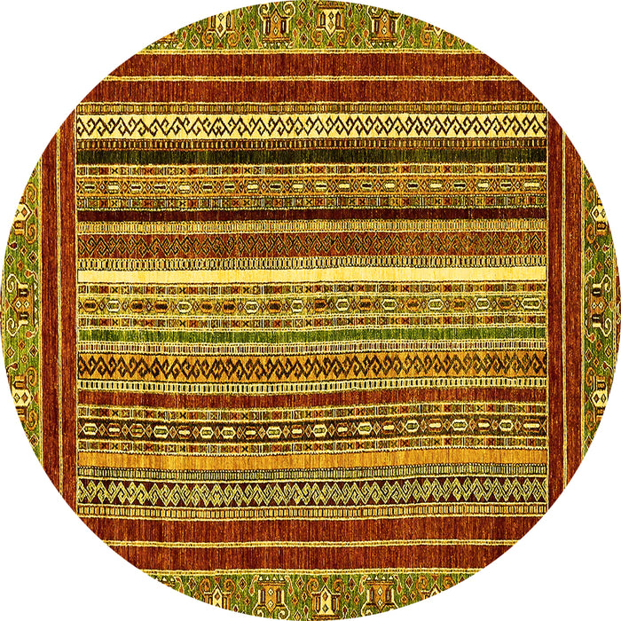 Round Machine Washable Southwestern Yellow Country Rug, wshabs550yw