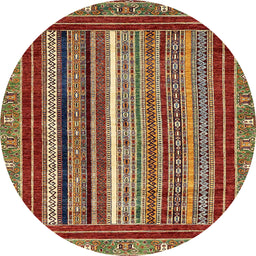 Round Abstract Saffron Red Southwestern Rug, abs550