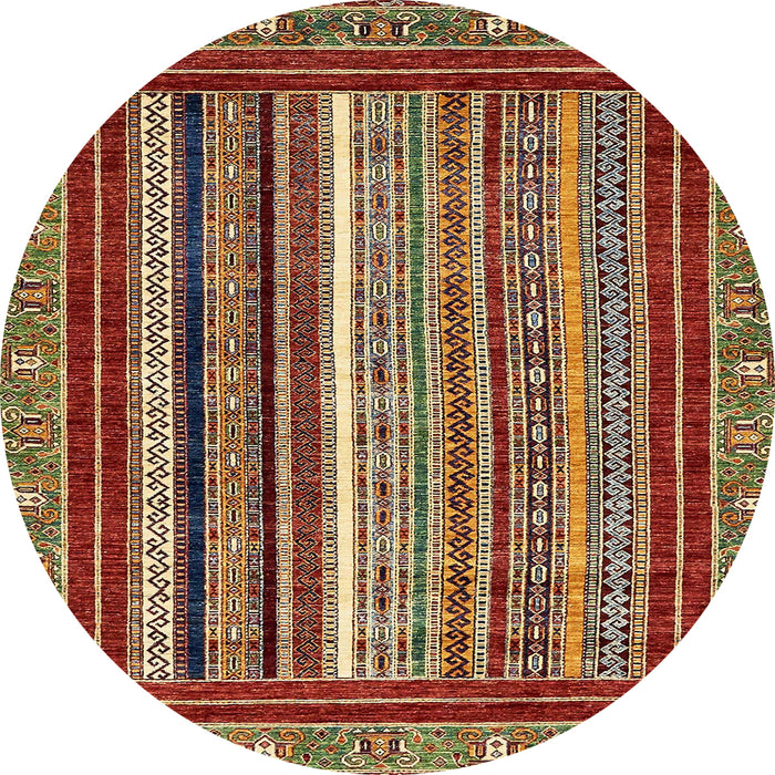 Round Abstract Saffron Red Southwestern Rug, abs550