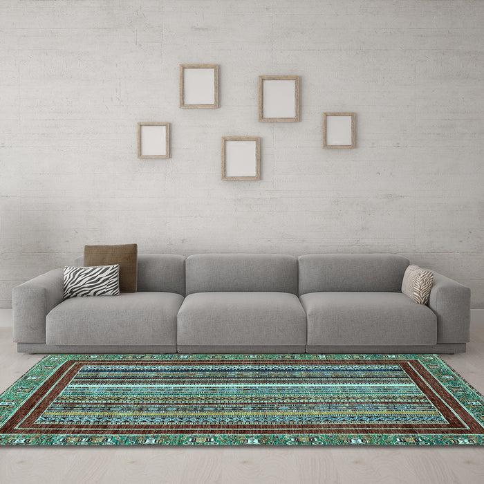 Machine Washable Southwestern Light Blue Country Rug in a Living Room, wshabs550lblu