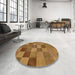 Round Machine Washable Abstract Orange Rug in a Office, wshabs5510