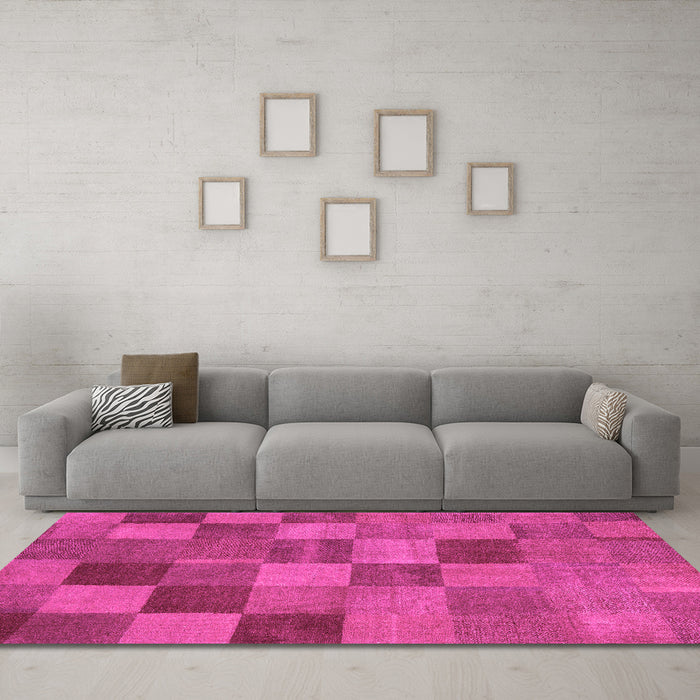 Machine Washable Oriental Pink Modern Rug in a Living Room, wshabs5510pnk