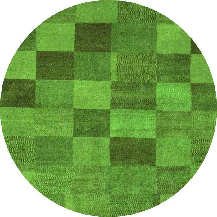Round Machine Washable Oriental Green Modern Area Rugs, wshabs5510grn