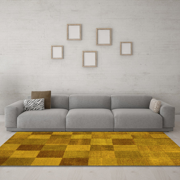 Machine Washable Oriental Yellow Modern Rug in a Living Room, wshabs5510yw