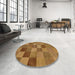 Round Abstract Orange Oriental Rug in a Office, abs5510