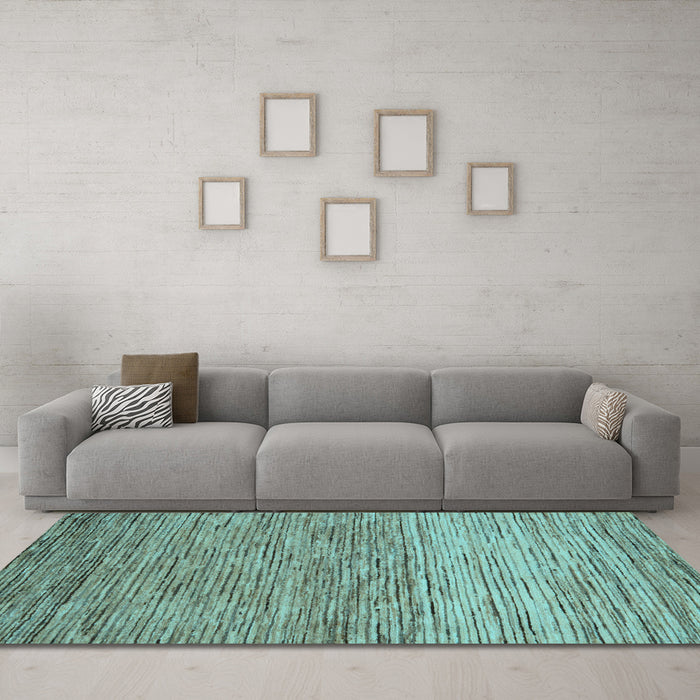 Machine Washable Oriental Light Blue Modern Rug in a Living Room, wshabs5511lblu