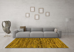 Machine Washable Oriental Yellow Modern Rug in a Living Room, wshabs5512yw