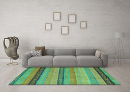 Machine Washable Oriental Turquoise Modern Area Rugs in a Living Room,, wshabs5513turq