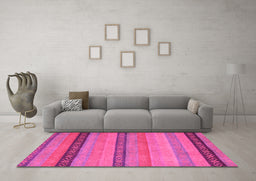 Machine Washable Oriental Pink Modern Rug in a Living Room, wshabs5513pnk