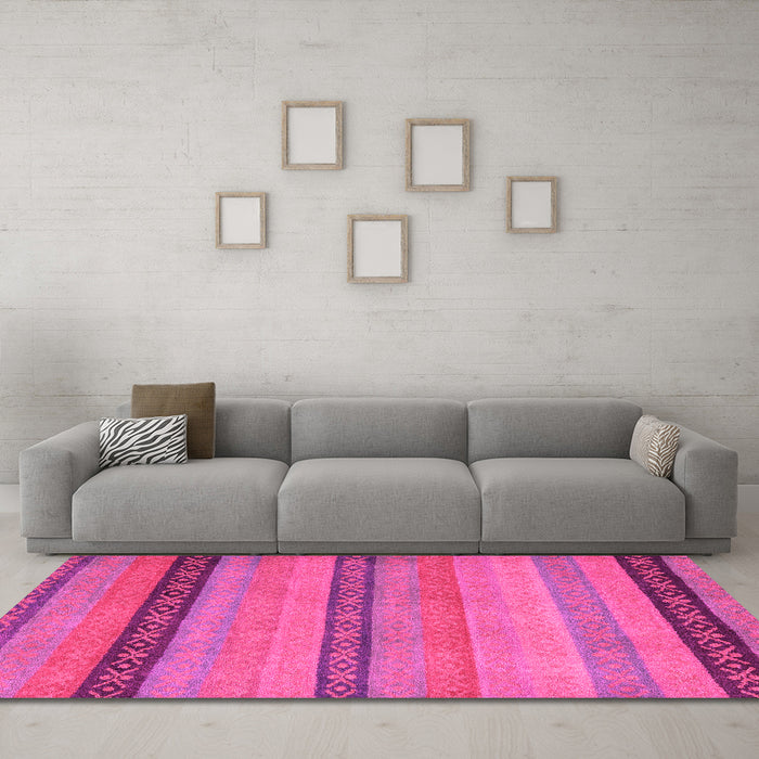 Machine Washable Oriental Pink Modern Rug in a Living Room, wshabs5513pnk