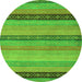 Round Machine Washable Oriental Green Modern Area Rugs, wshabs5513grn