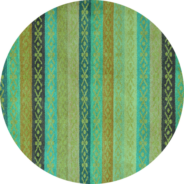 Round Machine Washable Oriental Turquoise Modern Area Rugs, wshabs5513turq