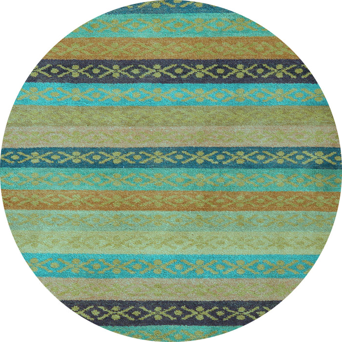 Round Machine Washable Oriental Light Blue Modern Rug, wshabs5513lblu