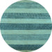 Round Machine Washable Oriental Light Blue Modern Rug, wshabs5514lblu