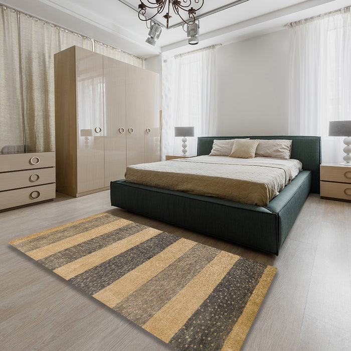 Abstract Brown Sand Brown Oriental Rug in a Bedroom, abs5514