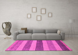 Machine Washable Oriental Pink Modern Rug in a Living Room, wshabs5514pnk