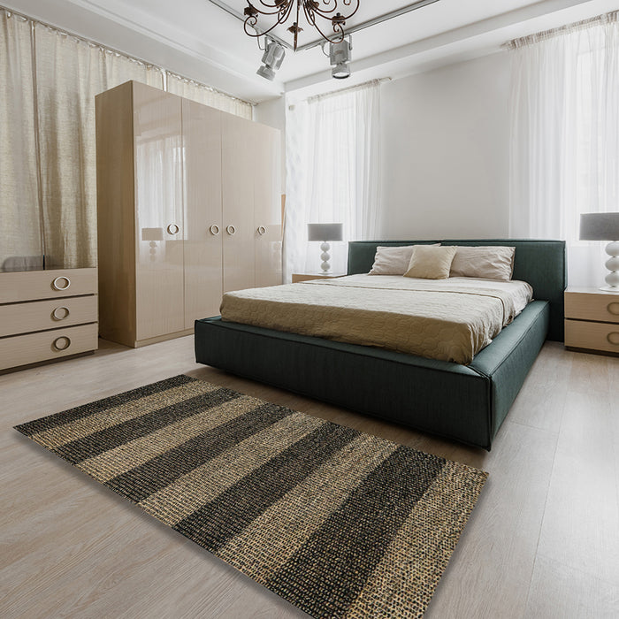 Abstract Dark Almond Brown Oriental Rug in a Bedroom, abs5515