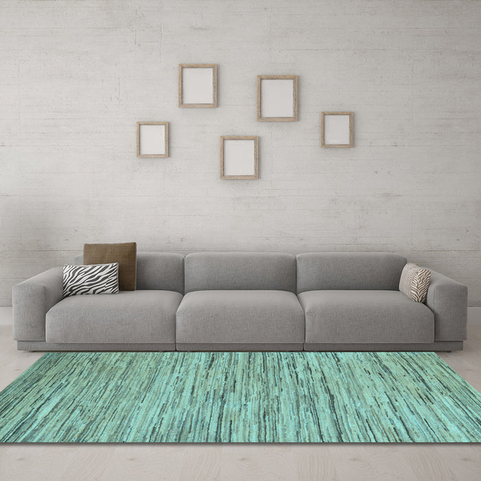 Machine Washable Oriental Light Blue Modern Rug in a Living Room, wshabs5517lblu