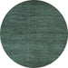 Round Machine Washable Oriental Light Blue Modern Rug, wshabs5519lblu