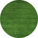 Round Machine Washable Oriental Green Modern Area Rugs, wshabs5519grn