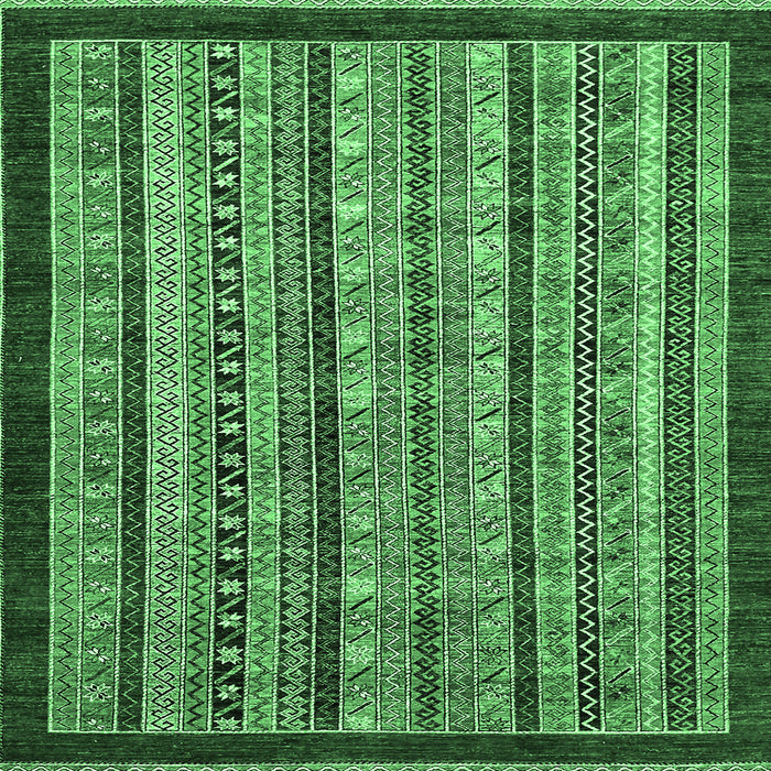 Square Machine Washable Southwestern Emerald Green Country Area Rugs, wshabs551emgrn