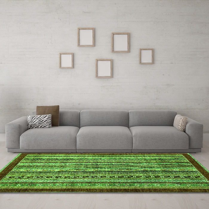 Machine Washable Southwestern Green Country Area Rugs in a Living Room,, wshabs551grn