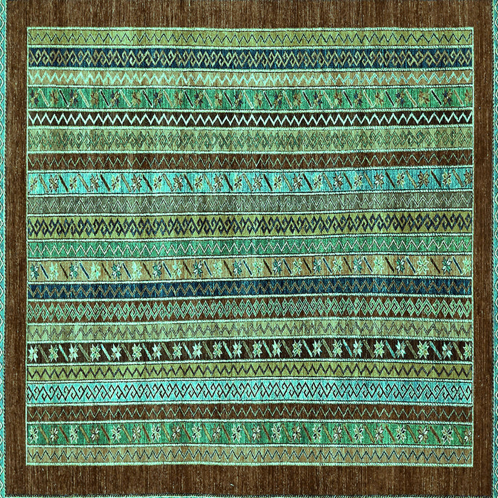 Square Machine Washable Southwestern Turquoise Country Area Rugs, wshabs551turq