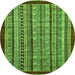 Round Machine Washable Southwestern Green Country Area Rugs, wshabs551grn