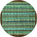 Round Machine Washable Southwestern Turquoise Country Area Rugs, wshabs551turq