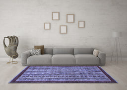 Machine Washable Southwestern Blue Country Rug in a Living Room, wshabs551blu