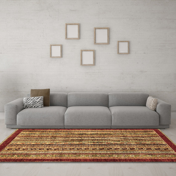 Machine Washable Southwestern Brown Country Rug in a Living Room,, wshabs551brn